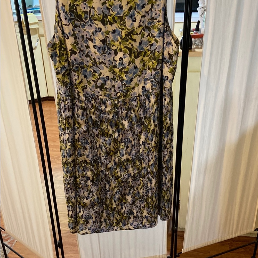 J. Jill Olive and Blue Floral Midi Dress
